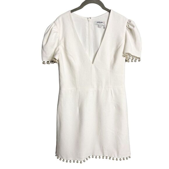 Anthropologie Helsi Estelle Pearl-Trim V-Neck Cap-Sleeve Crepe Mini Dress Medium - Picture 5 of 10